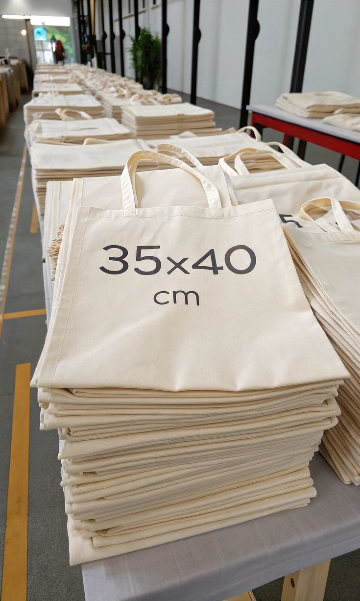 Plain white cotton tote bags produced in bulk